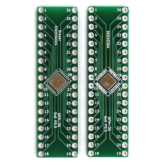 36-Pin QFN to DIP Breakout Board | Front: B: 5x6mm, P: 0.5mm | Back: B: 6x6mm, P: 0.5mm (5 Pack)