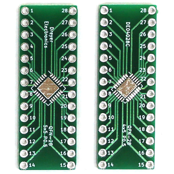 28-Pin QFN to DIP Breakout Board | Front: B: 5x5mm, P: 0.5mm | Back: B: 4x5mm, P: 0.5mm (5 Pack)