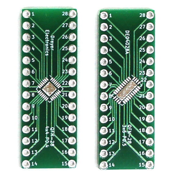28-Pin QFN to DIP Breakout Board | Front: B: 4x4mm, P: 0.4mm | Back: B: 3x6mm, P: 0.5mm (5 Pack)