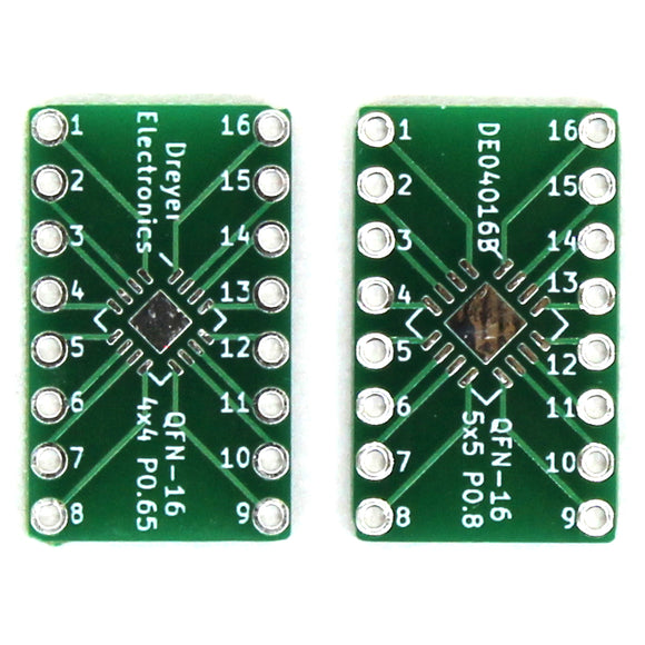 16-Pin QFN to DIP Breakout Board | Front: B: 4x4mm, P: 0.65mm | Back: B: 5x5mm, P: 0.8mm (5 Pack)