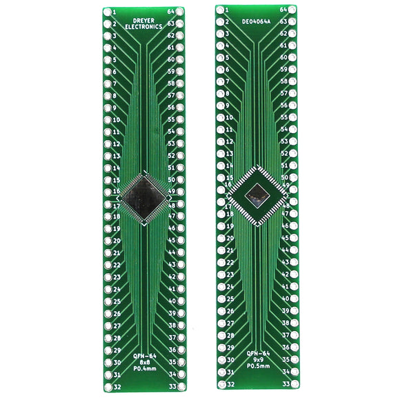 64-Pin QFN to DIP Breakout Board | Front: B: 8x8mm, P: 0.4mm | Back: B: 9x9mm, P: 0.5mm (5 Pack)