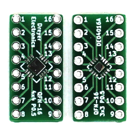 16-Pin QFN to DIP Breakout Board | Front: B: 4x4mm, P: 0.5mm | Back: B: 3x3mm, P: 0.5mm (5 Pack)