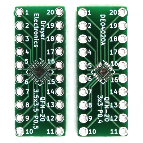 20-Pin QFN to DIP Breakout Board | Front: B: 3.5x3.5mm, P: 0.5mm | Back: B: 3x3mm, P: 0.4mm (5 Pack)