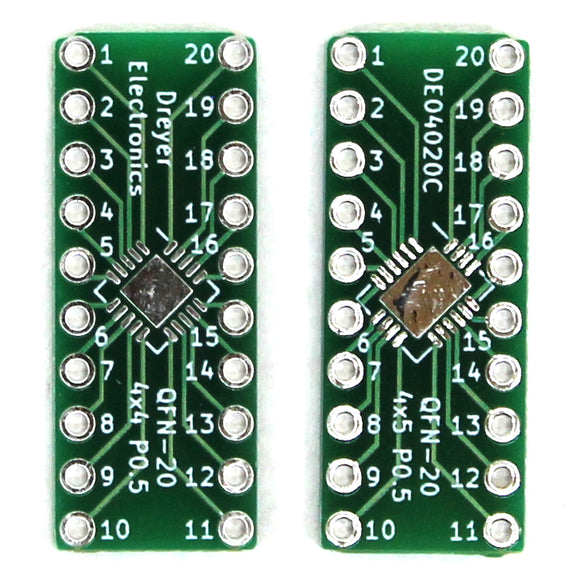 20-Pin QFN to DIP Breakout Board | Front: B: 4x4mm, P: 0.5mm | Back: B: 4x5mm, P: 0.5mm (5 Pack)