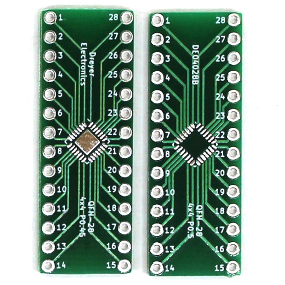 28-Pin QFN to DIP Breakout Board | Front: B: 4x4mm, P: 0.45mm | Back: B: 4x4mm, P: 0.5mm (5 Pack)