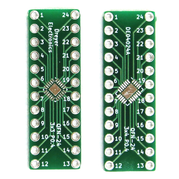 24-Pin QFN to DIP Breakout Board | Front: B: 3x3mm, P: 0.4mm | Back: B: 3x4mm, P: 0.4mm (5 Pack)