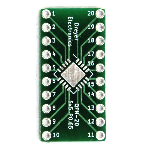 20-Pin QFN to DIP Breakout Board | Body: 5x5mm, Pitch: 0.65mm (5 Pack)