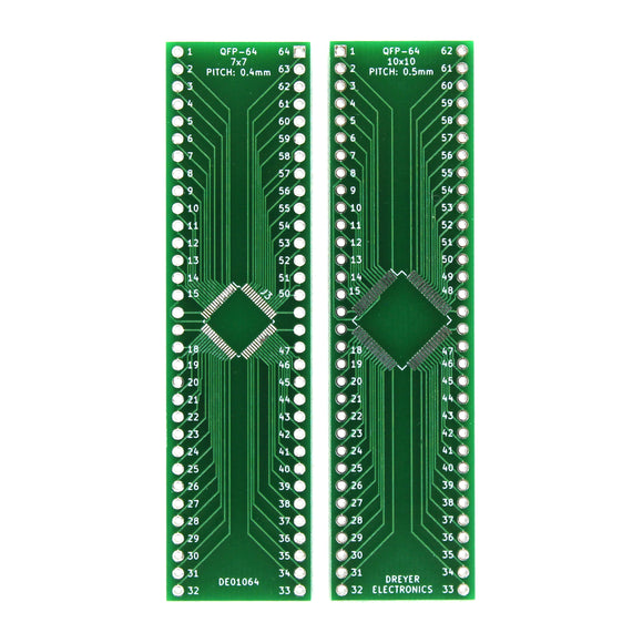 64-Pin TQFP/LQFP To DIP Breakout Board (P:0.4mm, B:7x7mm, P:0.5mm, B:10x10mm) (5 Pack)